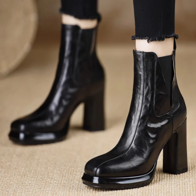 

Women Ankle Goth Short Boots Autumn 2025 New High Heels Women Shoes Fashion Pu Leather Chelsea Chunky Designer Platform Shoes