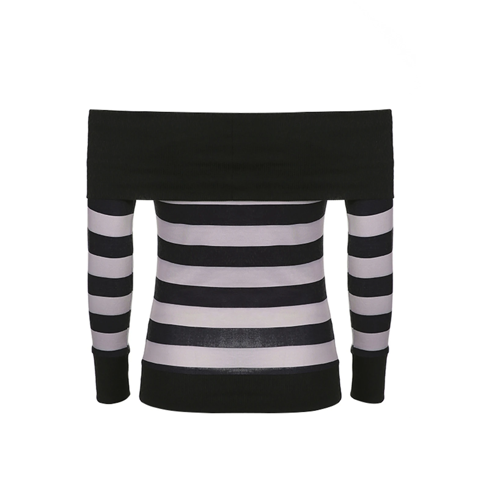 Women Casual Knitted Tops Boat Neck Long Sleeve Striped Pullover for Spring Autumn, Black image 5