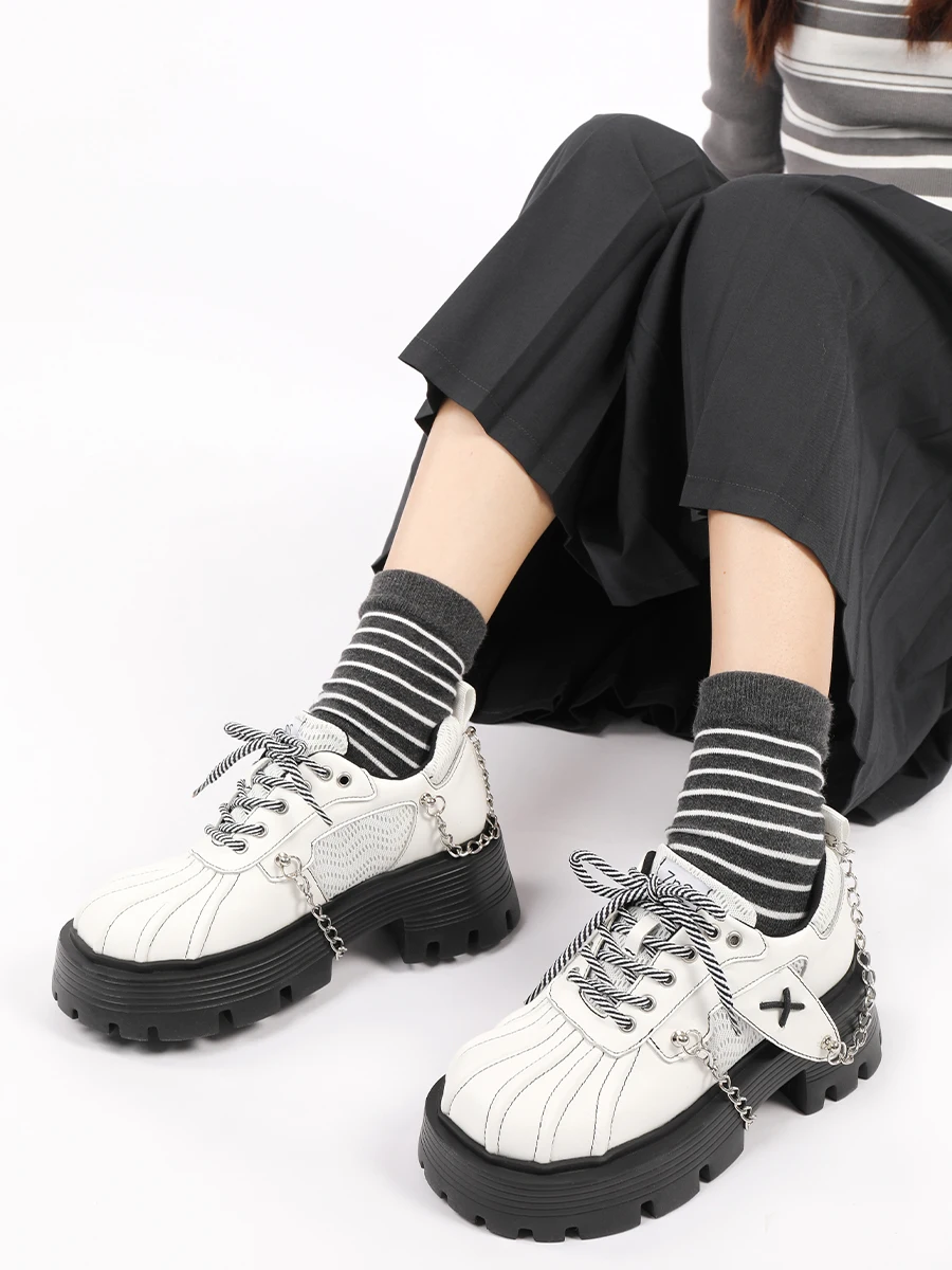 

Lolita White Shoes Single Shoes Thick Sole Shoes Elevated Metal Punk Versatile Y2k Casual Shoes Versatile Women's Style