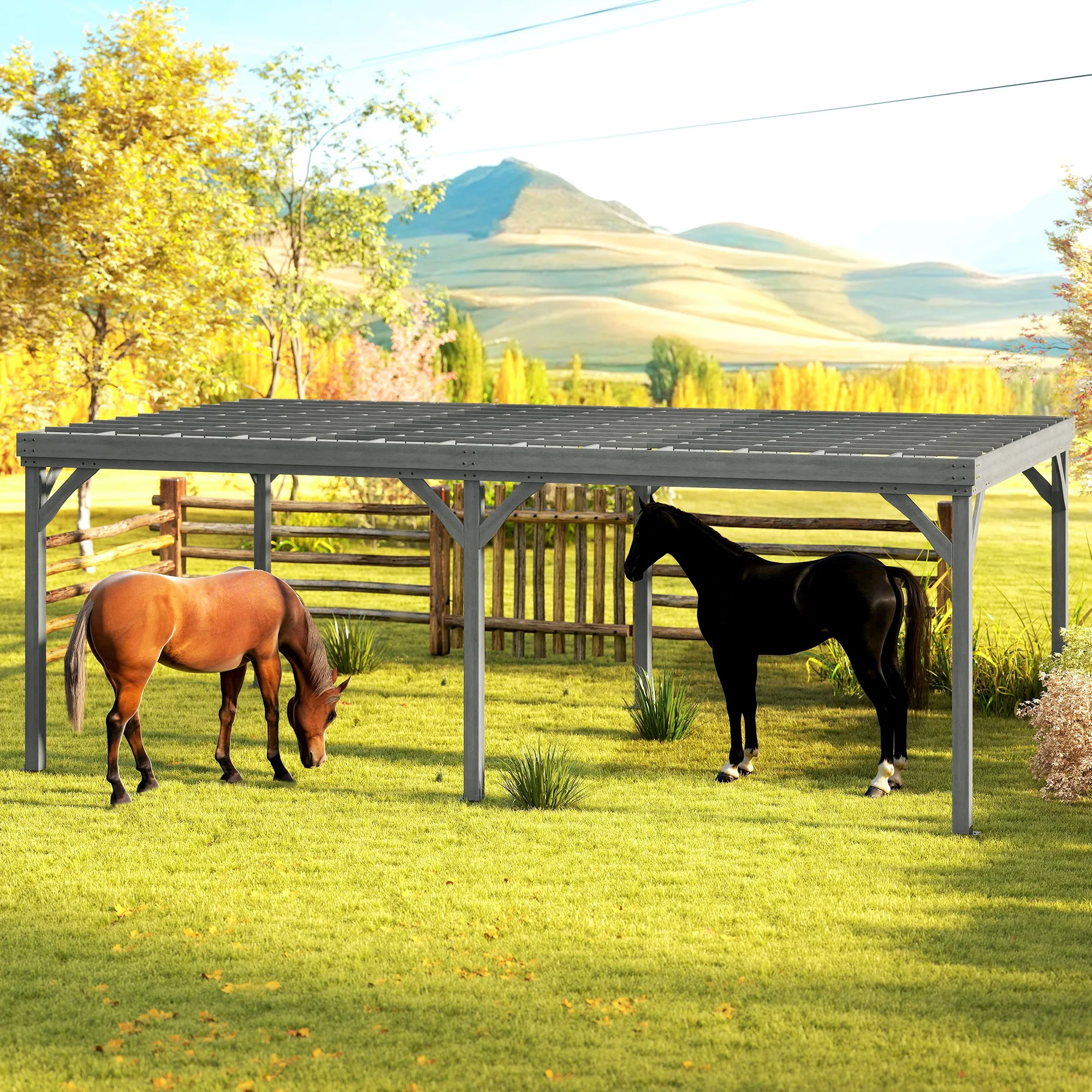 12' x 20' Outdoor Wood Pergola Gazebo with Stable Structure, Gray image 8