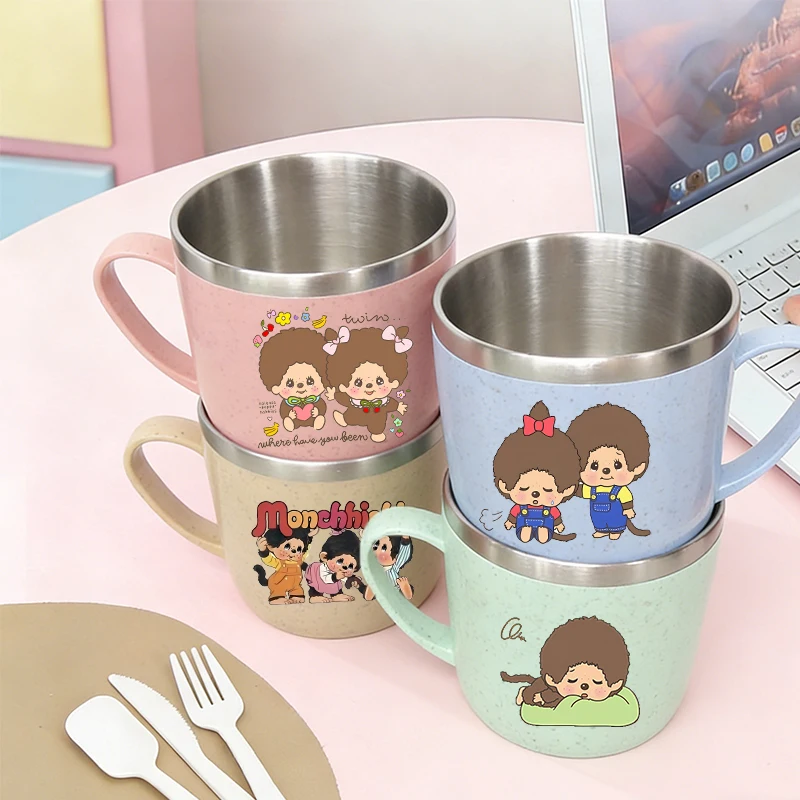 

MONCHHICHI Water Bottle for Boy Girl Stainless Steel Toothbrush Cups Cartoon Letter Home Coffee Milk Water Cup Birthday Gift