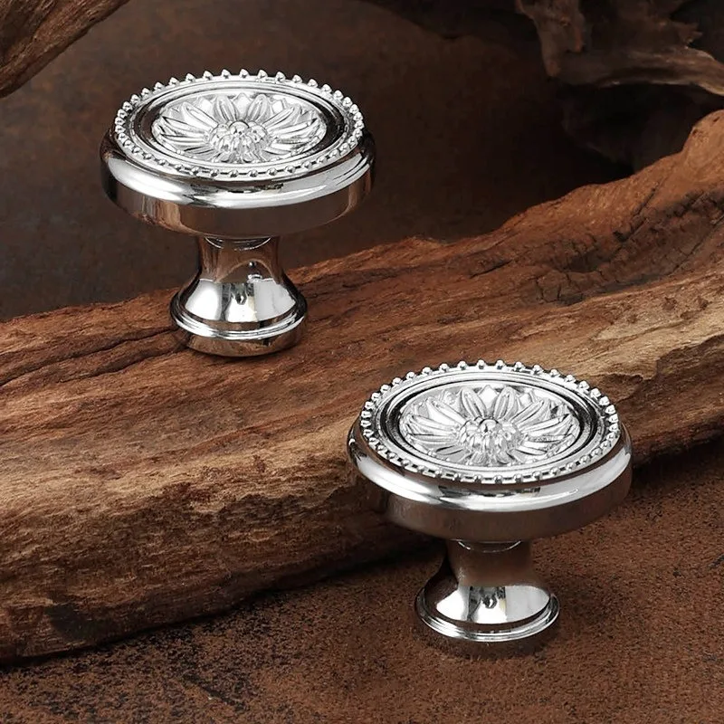 French Style Cabinet Door Handle, Silver Embossed Cabinet, Modern Minimalist Cabinet Drawer, Solid Single Hole Wardrobe Handle