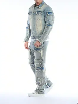 High-Quality Men's Washed Denim Two-Piece Set (Jeans + Denim Jacket) - Autumn & Winter Style 6
