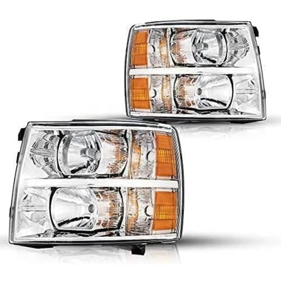 

Chrome Headlight Assembly with Amber Reflector Clear Lens for 07-13 Silverado 1500 07-14 Silverado 2500 HD/3500 HD 07 Silverado