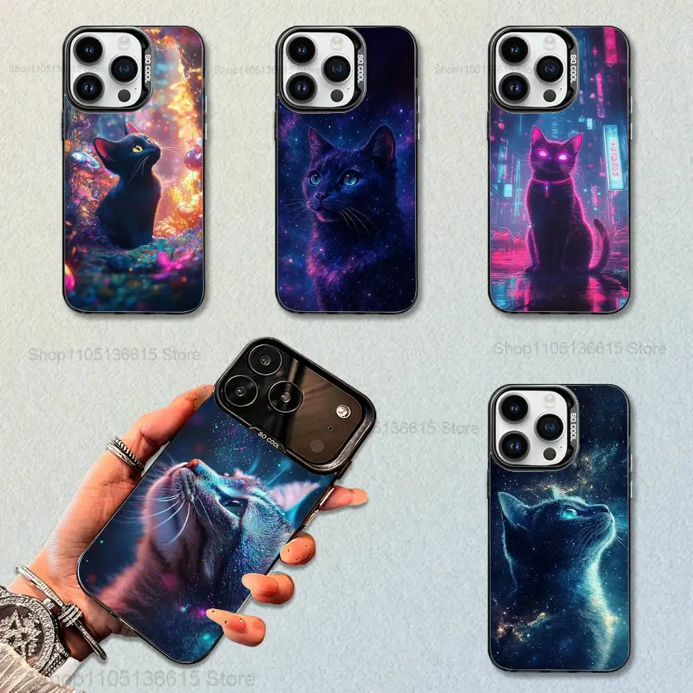 

Phantasy Art Starry Sky Cat Case For iPhone 16,15,14,17,13,12,11,Mini,Pro,SE,XS,MAX,Black Matte Silicone Cover