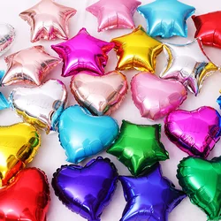 Globos de aluminio multicolor con forma de estrella y corazón, decoración para fiesta de cumpleaños, boda, Baby Shower, niño y niña, 10 piezas