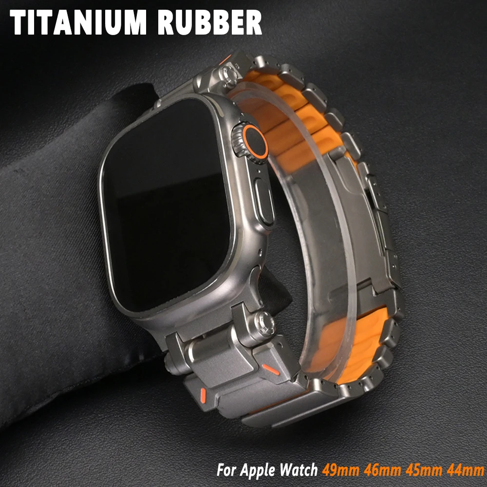 

Титановый резиновый ремешок для Apple Watch Ultra 3 2 49 мм серии 11 10 46 мм Роскошный мужской ремешок на запястье для Iwatch 9 8 7 6 5 SE 3 44 мм 45 мм