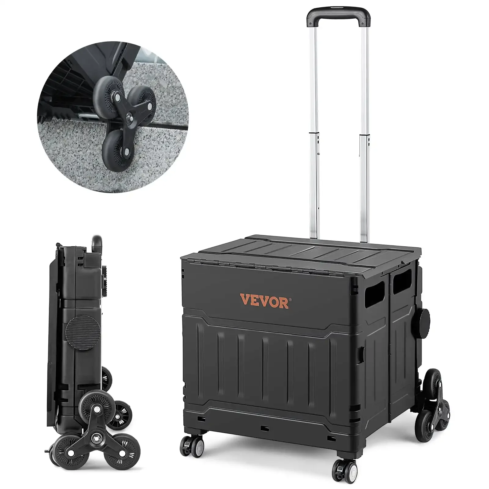 

Stair Climbing Cart 53L Foldable Shopping Cart w/ Lid & Adjustable Handle