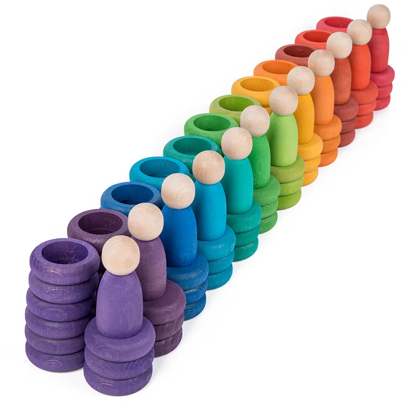 Rainbow Rings Coins Nins Pretend To Play Toys Kids Wooden Stacking Blocks Color Sorting Montessori Educational Toys for Children