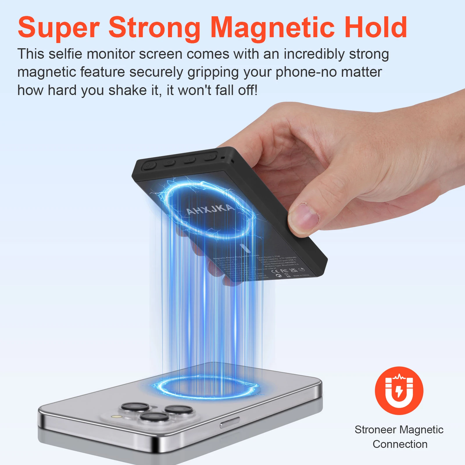 3.97 "téléphone magnétique Vlog Selfie moniteur écran enregistrement sans fil utilisant la caméra arrière du téléphone pour Selfie Vlog flux en direct Bluetooth