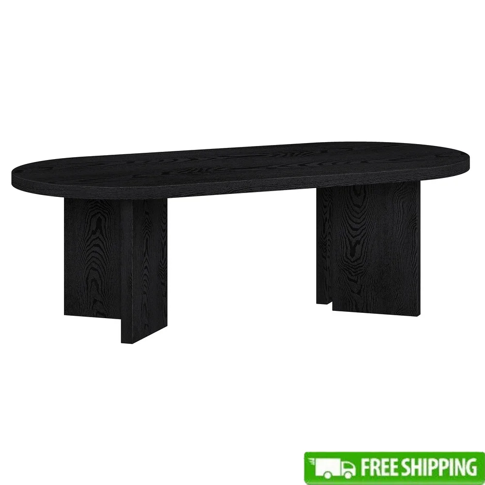 

Современный журнальный столик в стиле бохо, 47,63 дюйма, овальный дизайн из МДФ, мебель для гостиной, простая сборка, емкость 60 фунтов, черное зерно