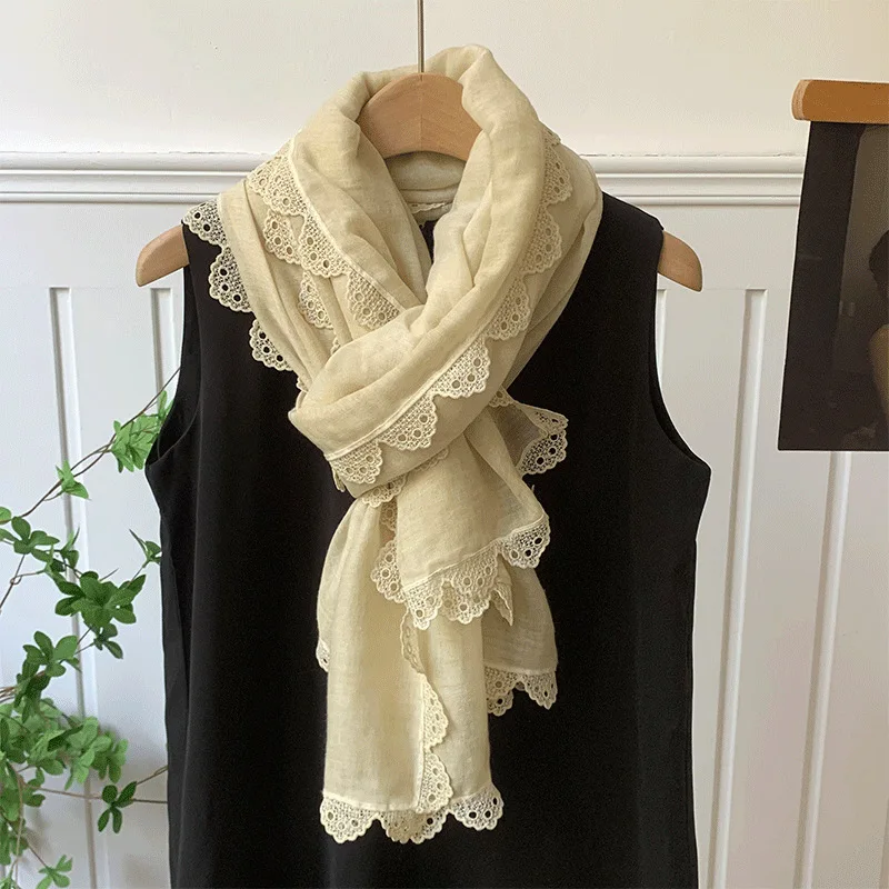

Spring and Autumn 95*185cm Ladies Scarves Lace Edged Shawl Scarf For Women