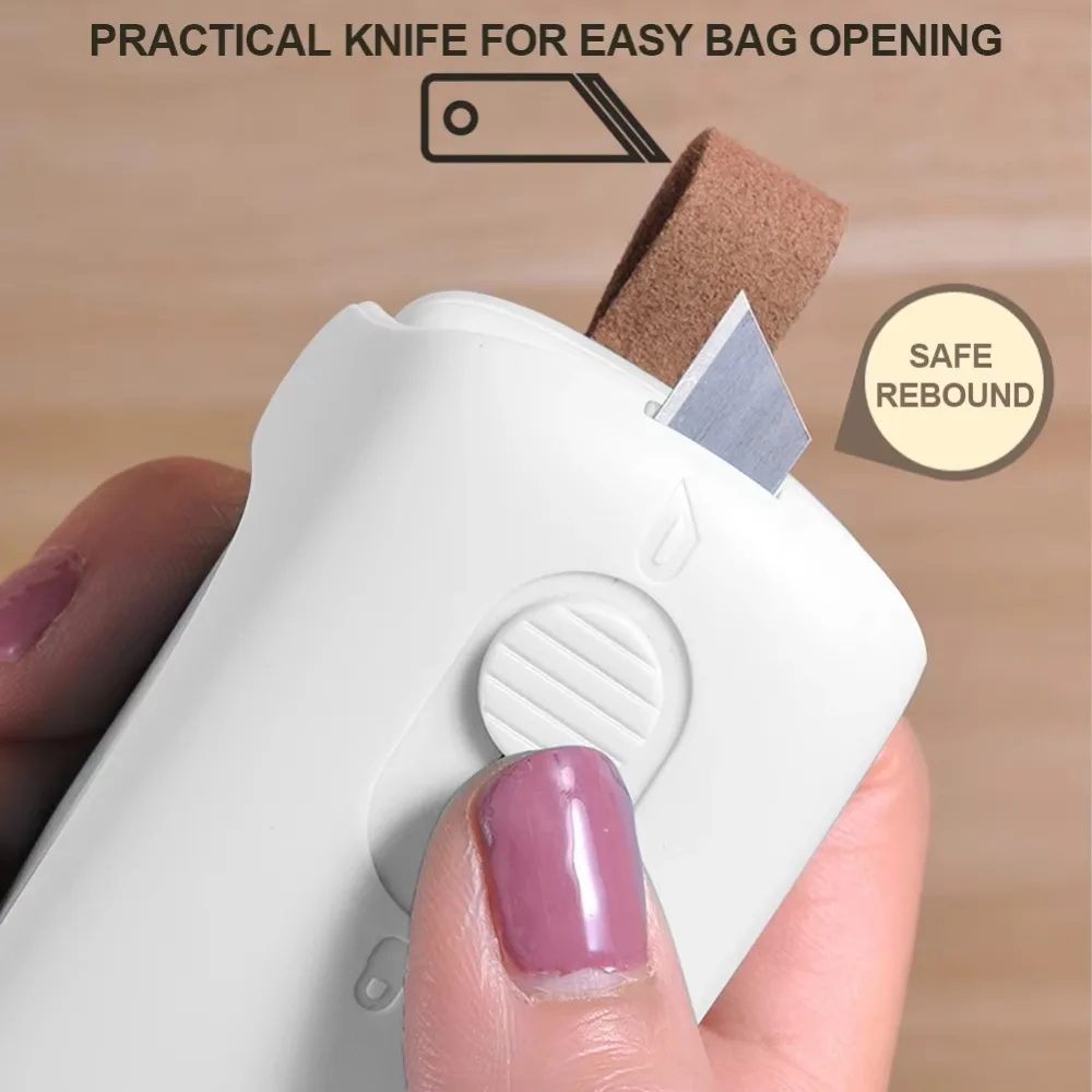 Mini Snack Bag Sealer with Concealed Cutter Magnetic Snack Heat Sealer Protective Sliding Cover Design Battery-powered