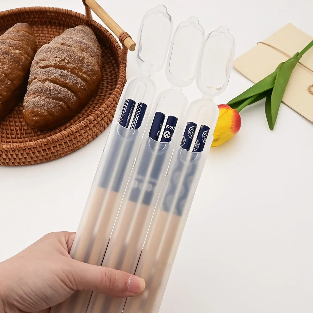 Anti-skid Handmade Bamboo 1Set Portable Reusable Japanese Style Natural Wood Chopsticks Food Blue Wooden Chopsticks Set