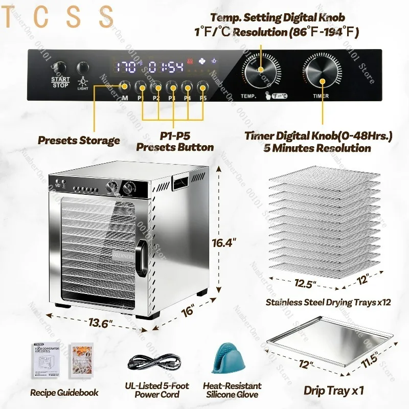 8‑Layer Food Dehydrator, Double Heat Insulation With 48H Timing Function, Dryer For Fruit, Vegetable And Jerky Making