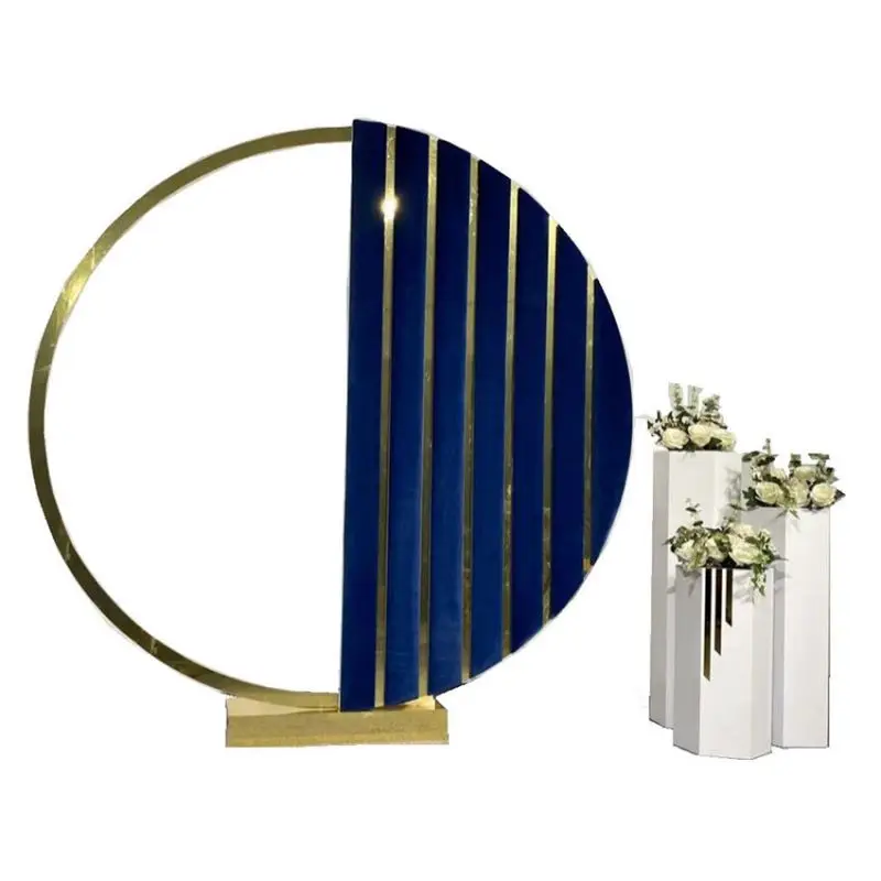 Wedding Velvet Round Flower Table, Gold Ring Arch, Blue, Round Background