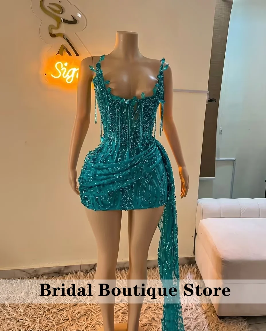 Lake Blue Crystal Beading Senior Homecoming Prom Dress Mini Cocktail Gown Birthday Dress Luxury 2026 Blackgirl Customized