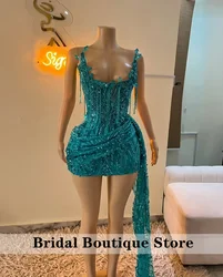 Lake Blue Crystal Beading Senior Homecoming Prom Dress Mini Cocktail Gown Birthday Dress Luxury 2026 Blackgirl Customized