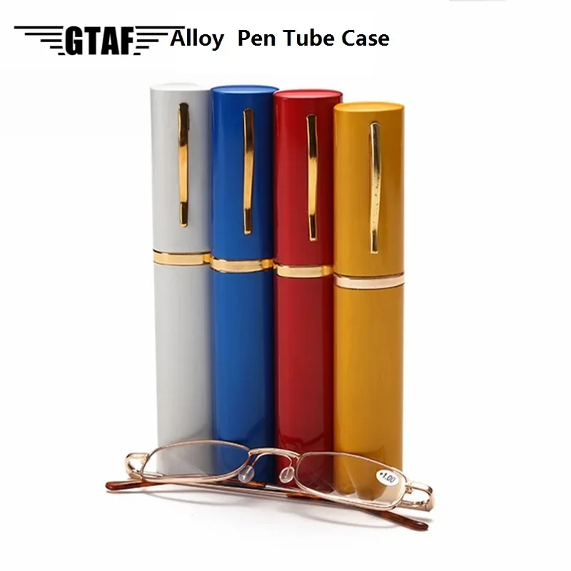 Portable Presbyopic Glasses Unisex Reading Glasses with Pen Tube Case Metal Case Spring Hinge Eyeglasses  Gafas +1 To +4