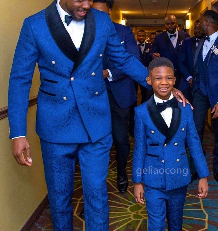 2Pcs Casual Jacquard Boys Formal Suits Kids Quality Clothing Set Jacket Pants Wedding Tuxedo Children Blazer Party Costume
