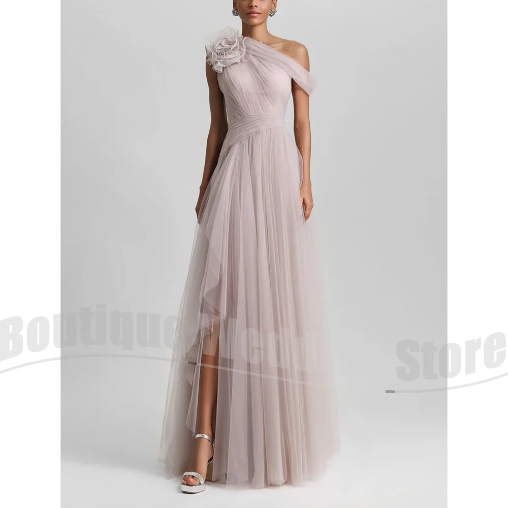 Abiti da sera con fiori allacciati Abiti da festa eleganti a trapezio pieghettati con spacco laterale Lunghezza pavimento Abiti da ballo per occasioni speciali da donna