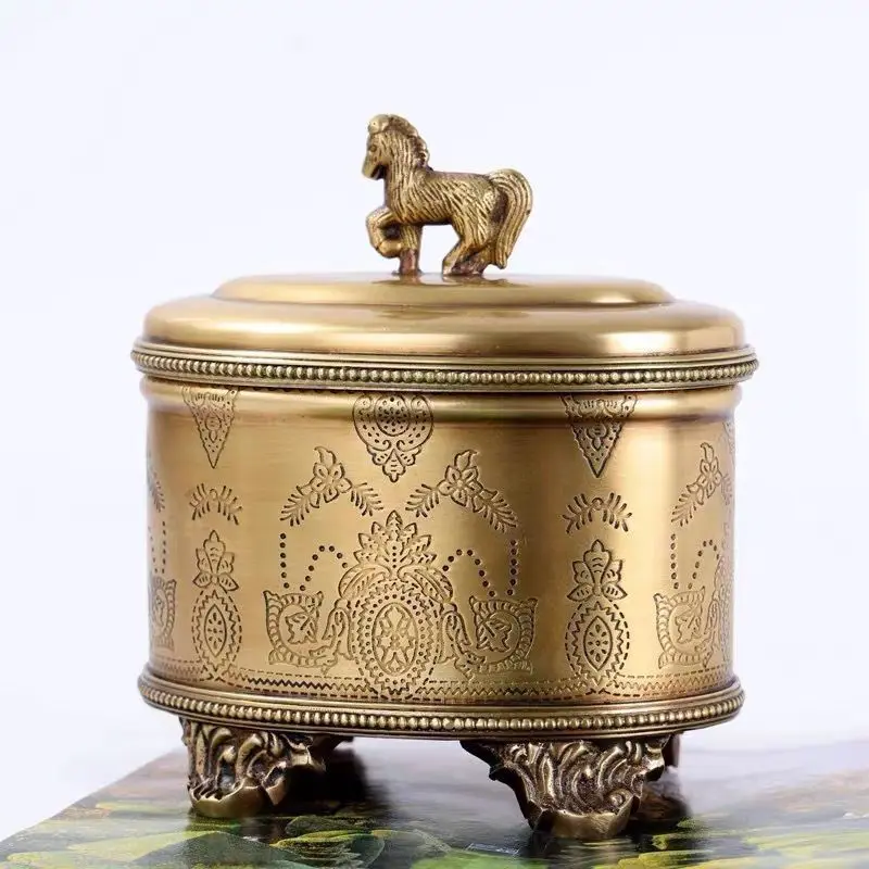 Handmade brass carving, light luxury storage tank, candy coffee tank, tea storage tank, storage ornament