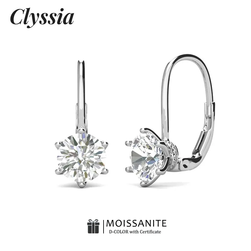 

CLYSSIA D Color VVS1 Moissanite Drop Earrings for Women 925 Sterling Silver with GRA Diamond Six Claw Ear Clasp Fine Jewelry New