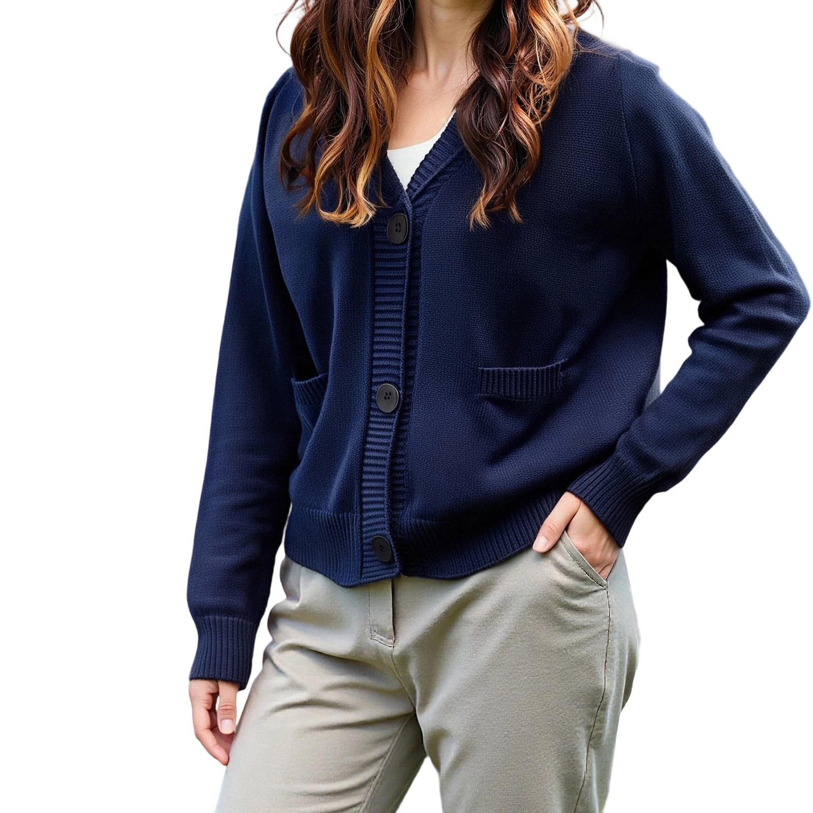 

Женский кардиган с американским флагом на спине, свободный вязаный свитер на пуговицах с v-образным вырезом и длинными рукавами и карманами, повседневная осенняя уличная одежда