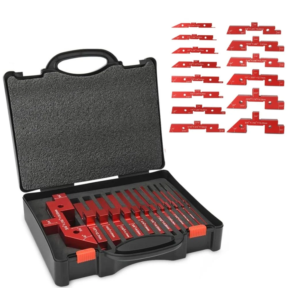 

Table Setup Blocks Aluminum Alloy Set 14 Pieces Height Depth Angle Gauge Compatible with Router Table Saw and Band Saw Machines