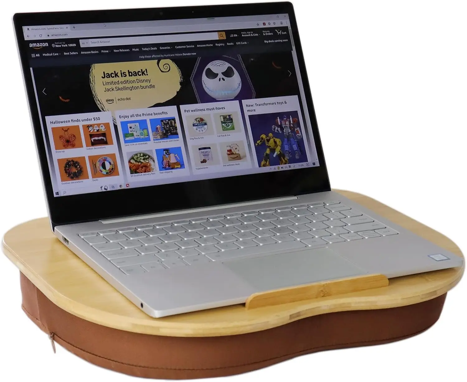 

Bamboo Lap Desk with Cushion for Laptops up to 15 Inch, Includes Phone Holder and Anti-Slip Stopper