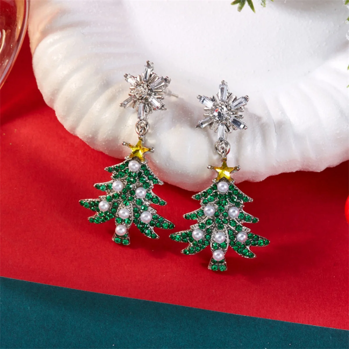Weihnachten Ohrringe Strass Imitation Perle Schneeflocke Weihnachten Baum Stern Glocke Tropfen Urlaub Baumeln Party Schmuck Geschenk Für Frauen Männer