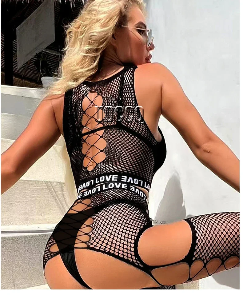 Sexy crochet Fish Net Bodystockings Lingerie Babydoll dress Underwear Bodysuits lenceriaChemises Teddies Bodysuit garter W102