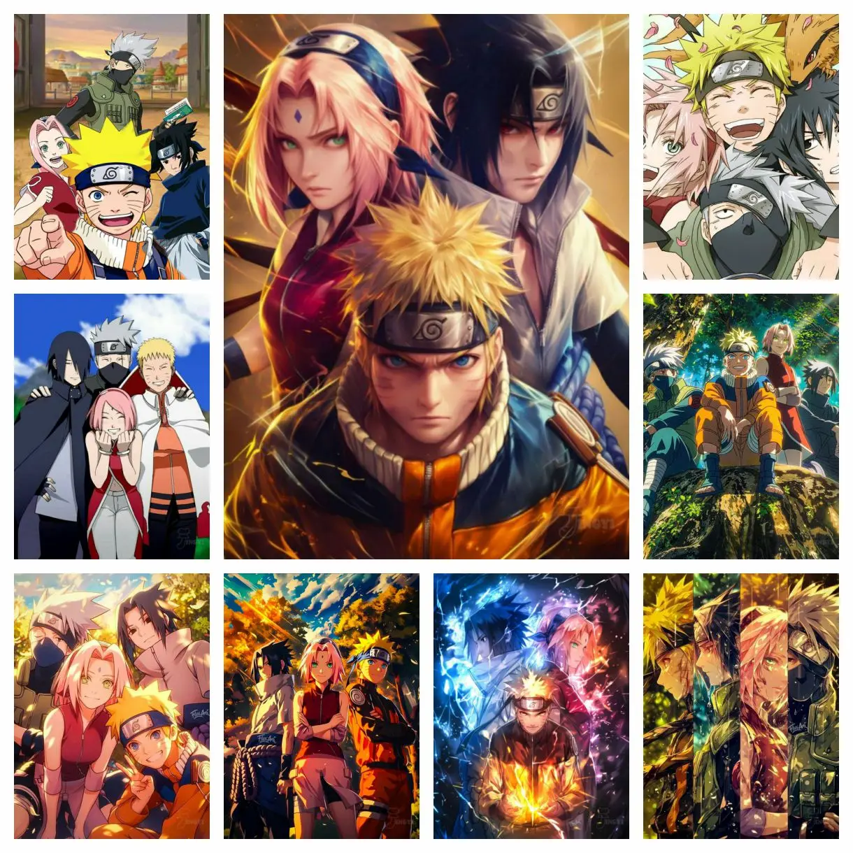 2025 Neues Naruto 5D-Diamantgemälde zum Selbermachen, Naruto Sasuke Uchiha Sakura Kit, Stickerei, Kreuzstich, handgefertigt, Heimdekoration, Geschenk