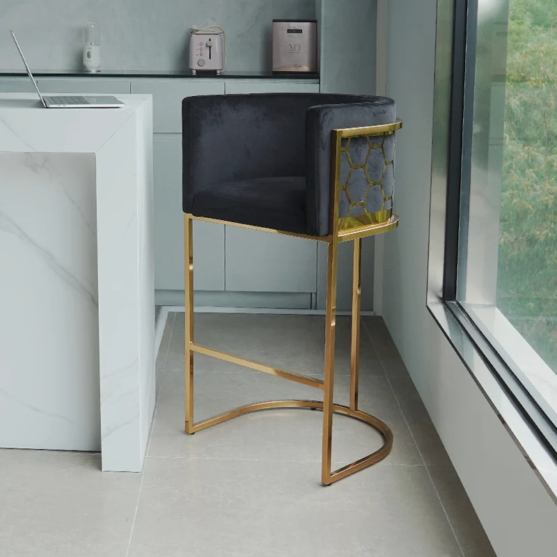 

Scandinavian minimalist high back bar stool in stainless steel for living room and dining room; high-leg bar stool