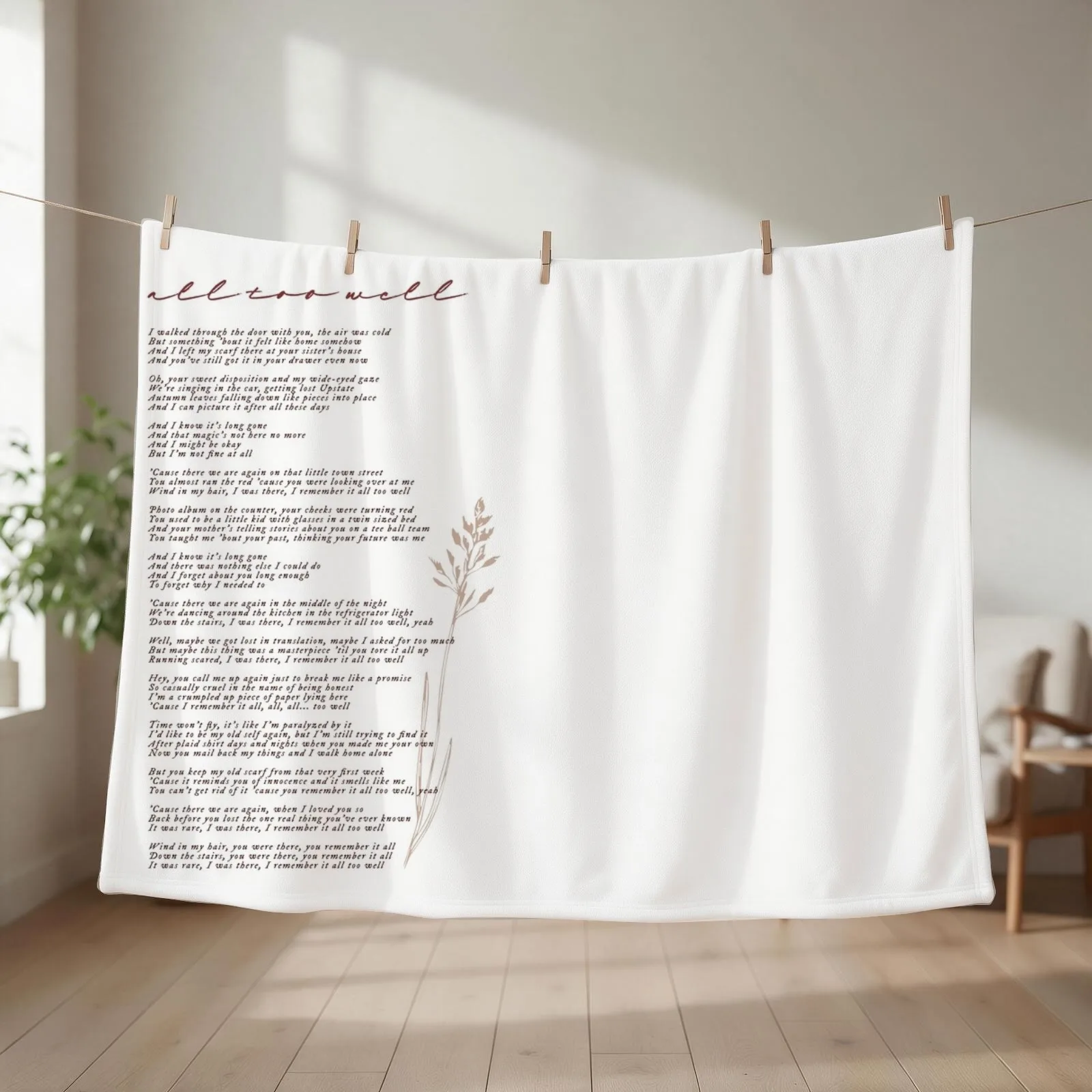 all too well lyric Throw Blanket couch cozy soft plush fuzzy picnic outdoor blanket
