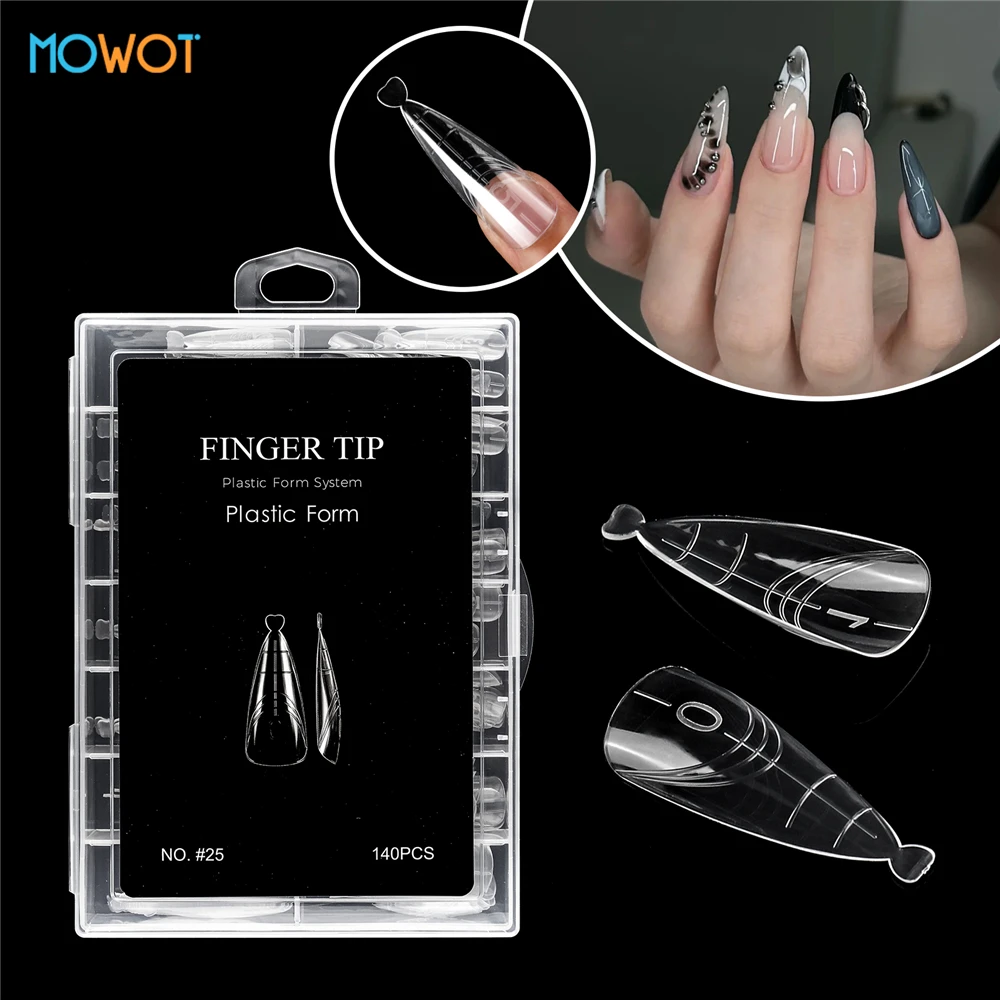 MOWOT 140 قطعة قابلة لإعادة الاستخدام أشكال مزدوجة وصلات لإطالة الأظافر أشكال علوية من الأكريليك الشفاف قوالب جل سريعة البناء 14 مقاسًا أطراف أظافر تصميم الأظافر #5