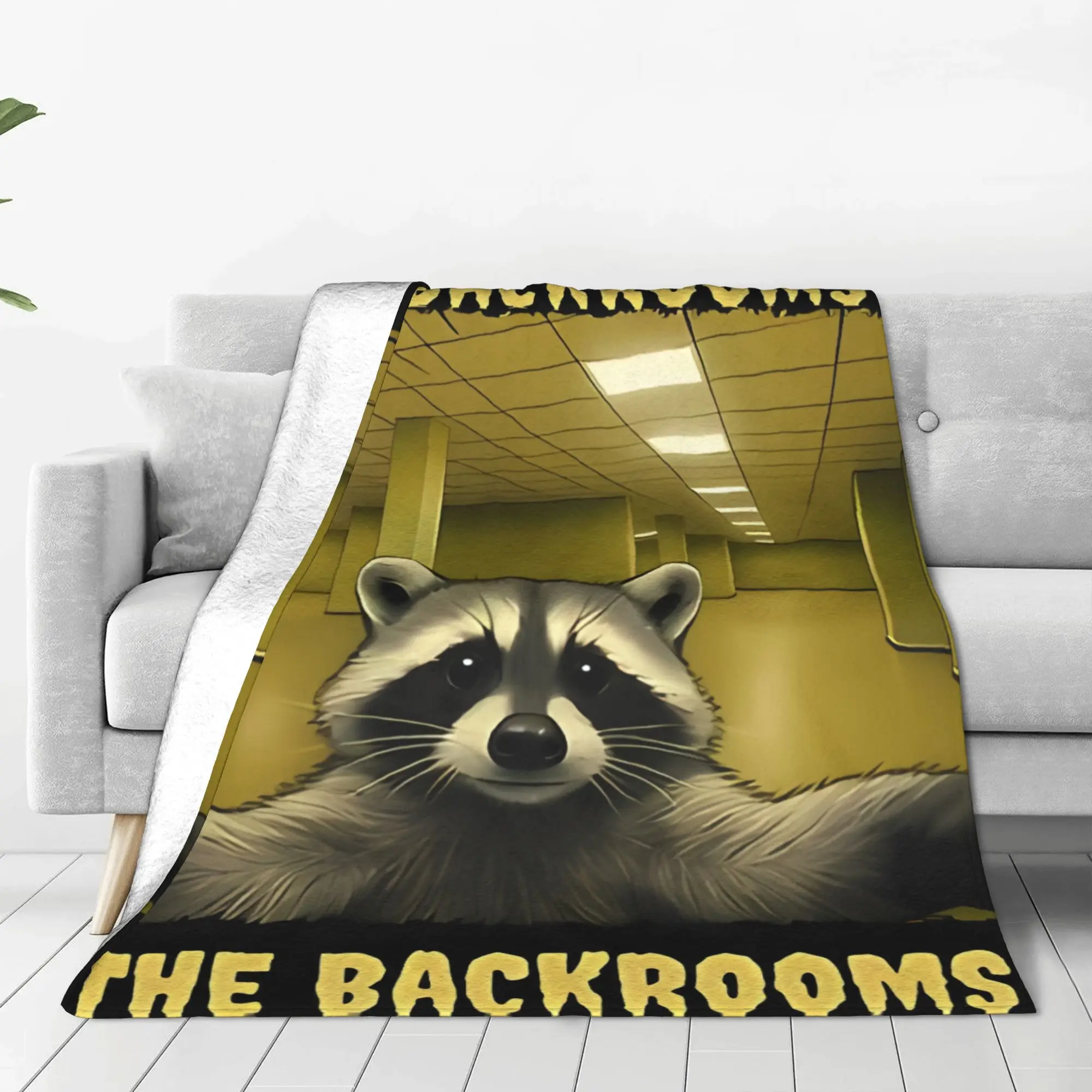 1PC Home Cutecore Raccoon Liminal Space Companion Backrooms Blanket Super Cosy Plush Home Living Room Sofa Halloween
