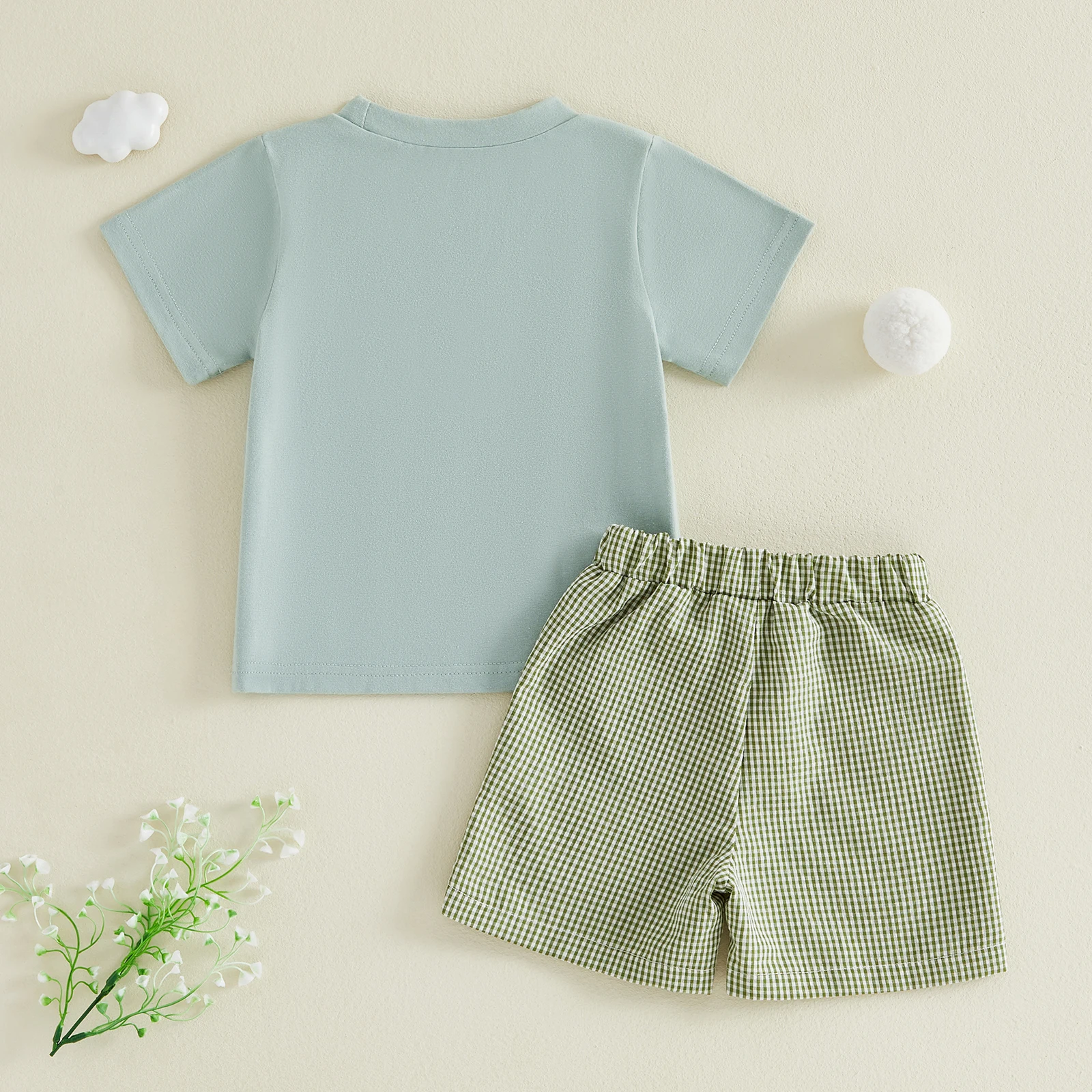 2Pcs Toddler Baby Boy Outfits Summer Short Sleeve Crew Neck Golf Themed Embroidery T shirt Tops Elastic Waist Shorts Boys Set