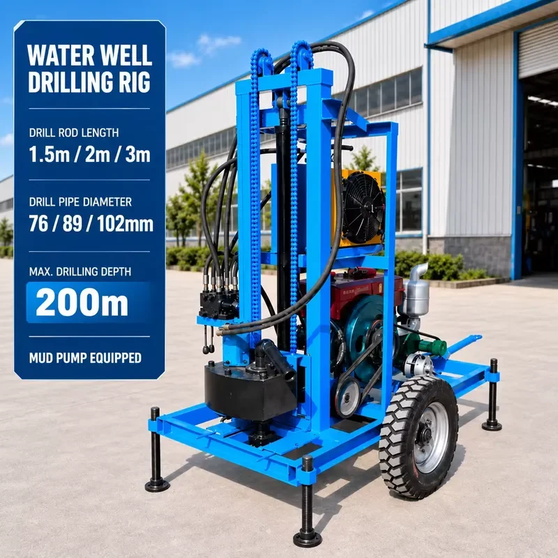 for 150M Depth Small Portable Water Well Drilling Equipment Factory Direct Sales Towable Water Well Drilling Machine