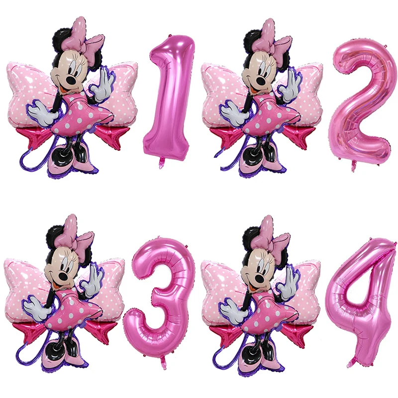 Minnie Mouse Foil Balloons Set Pink Cartoon Disney Theme Party Girls Birthday Baby Shower Wedding Decoration Kids Toys Supplies