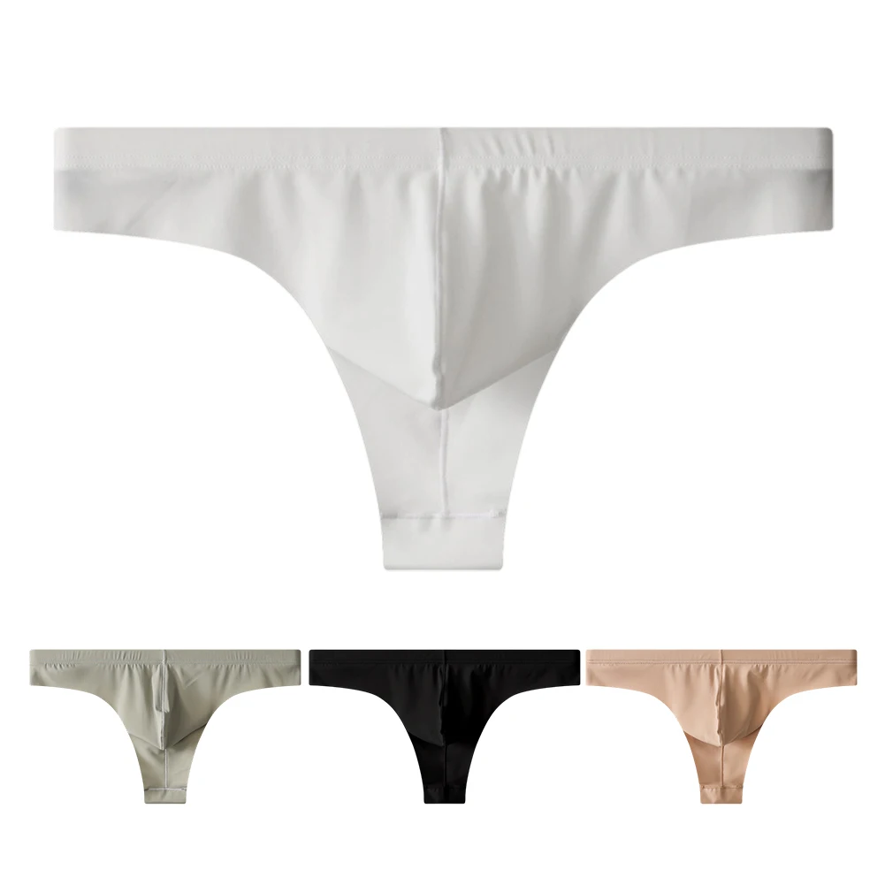 

Мужские трусики из ледяного шелка, дышащее тонкое мягкое нижнее белье, сексуальные стринги, стринги, однотонные трусики