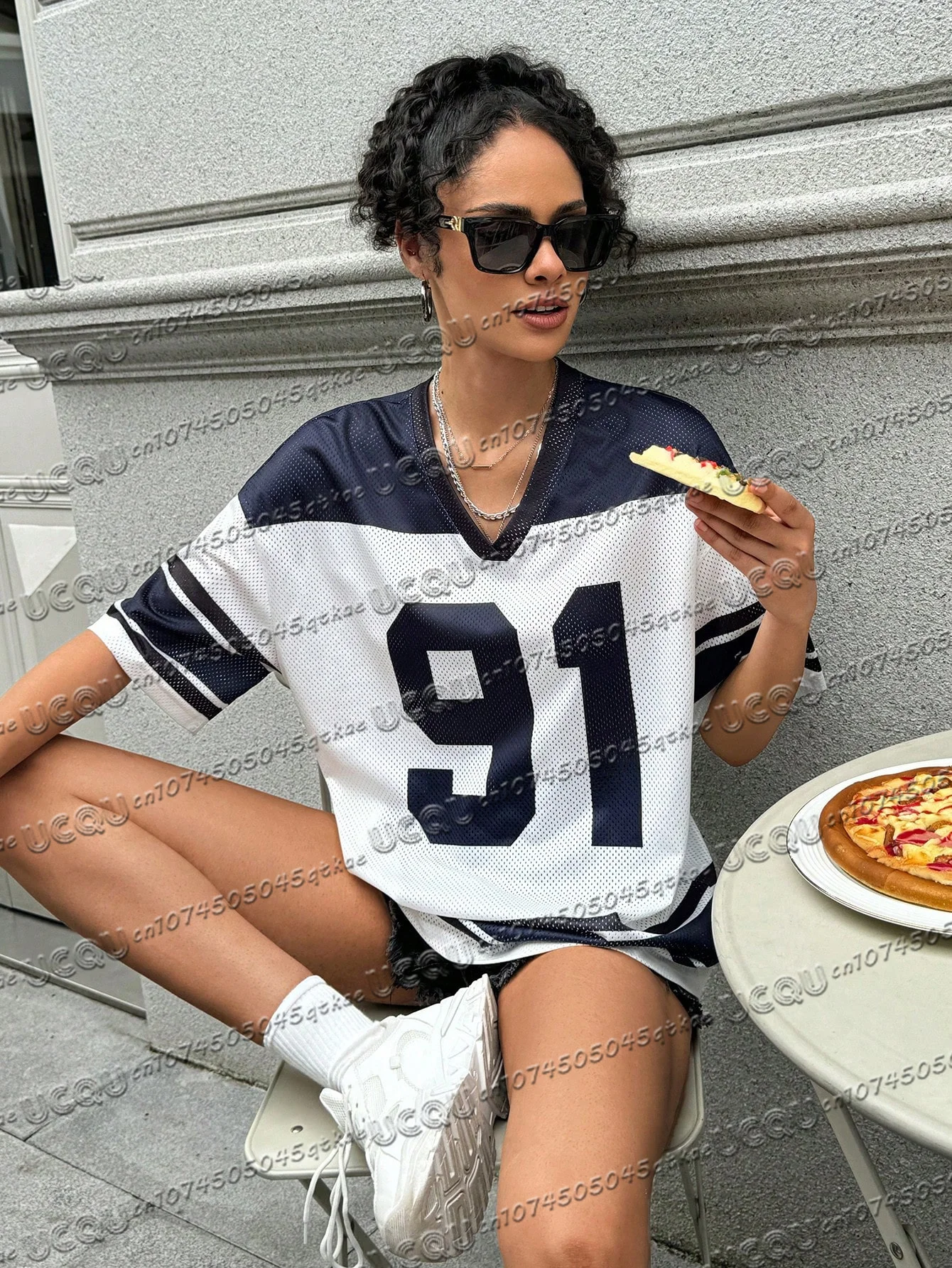 

Летняя женская свободная сетчатая спортивная футболка с v-образным вырезом No 91, уличная одежда с цифровым принтом, модный повседневный топ для вечеринок