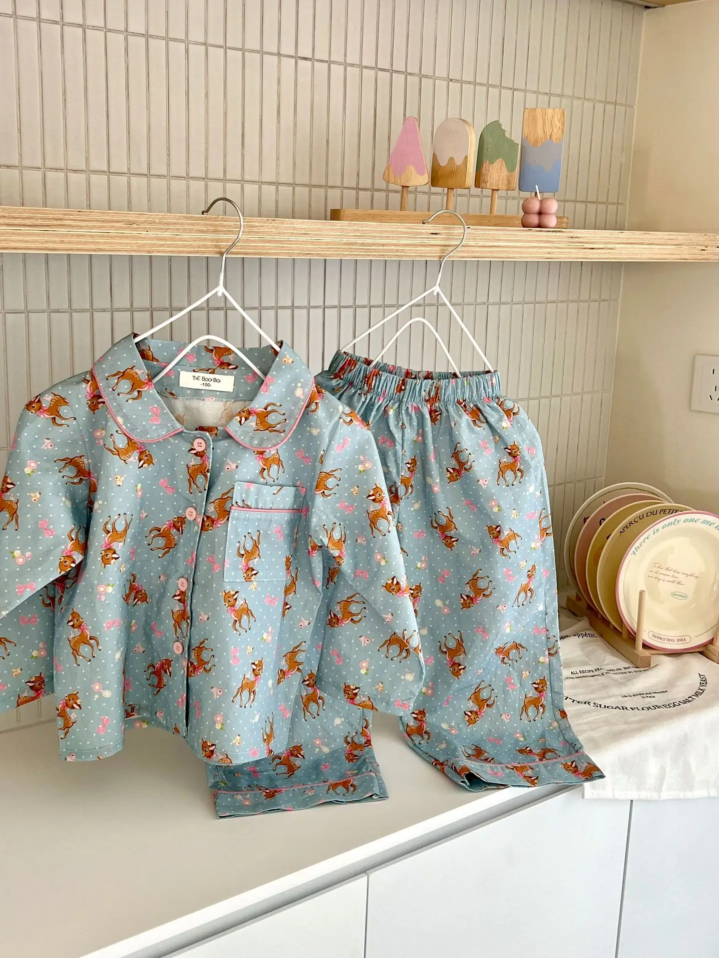 2024 Spring Children Cartoon Homewear Outfits Boy Girl Baby Print Lapel Tops + Pants Pajamas 2pcs Loose Kid Cotton Pyjamas Suit