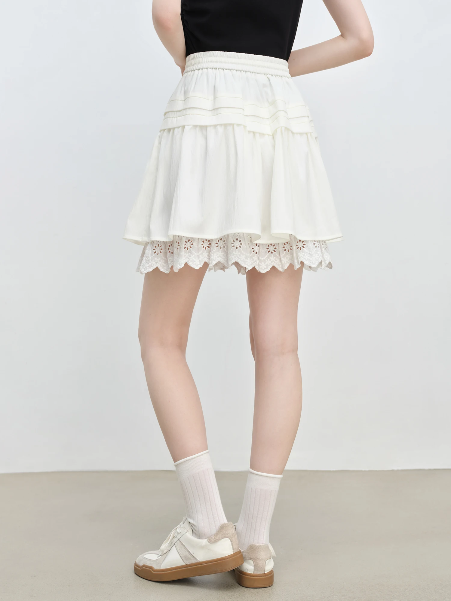 ZIQIAO 2025 ฤดูร้อน Petite ฉัตร A-Line กระโปรง - Artisan Lace Insets & เอวสูงสําหรับ Youthful Chic 25ZQ92335