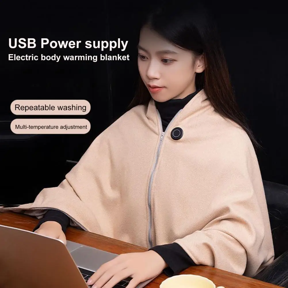 Electric Blanket Shawl Pad Zipper Front Buckle Warm Poncho Multi Functional Knit Shawl Oversized Roomy Design Heating Blanket