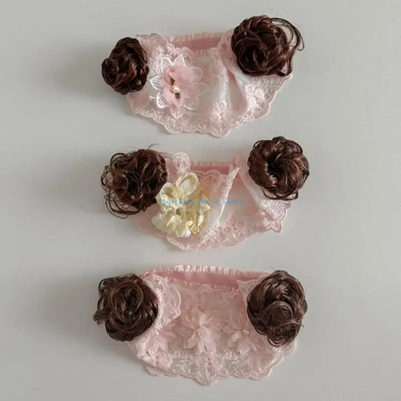 

BX0D Baby Fontanelle Protections Hairband Wide Hair Band Lace Flower Headdress Princess Girls Hair Accessory