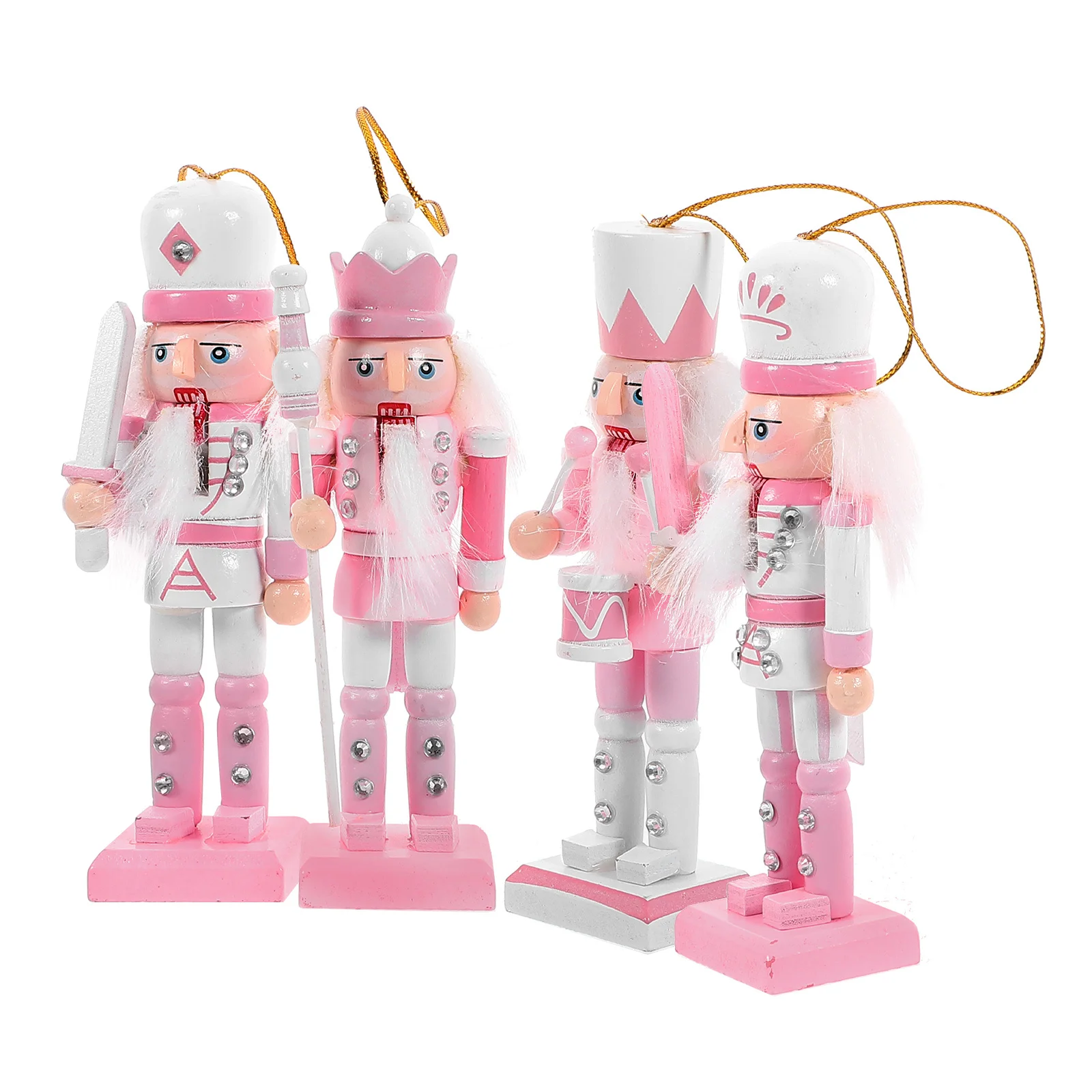 

4Pcs Pink Nutcracker Figure Wood Craft Decoration Festive Home Display for Christmas Party Desktop Decorations