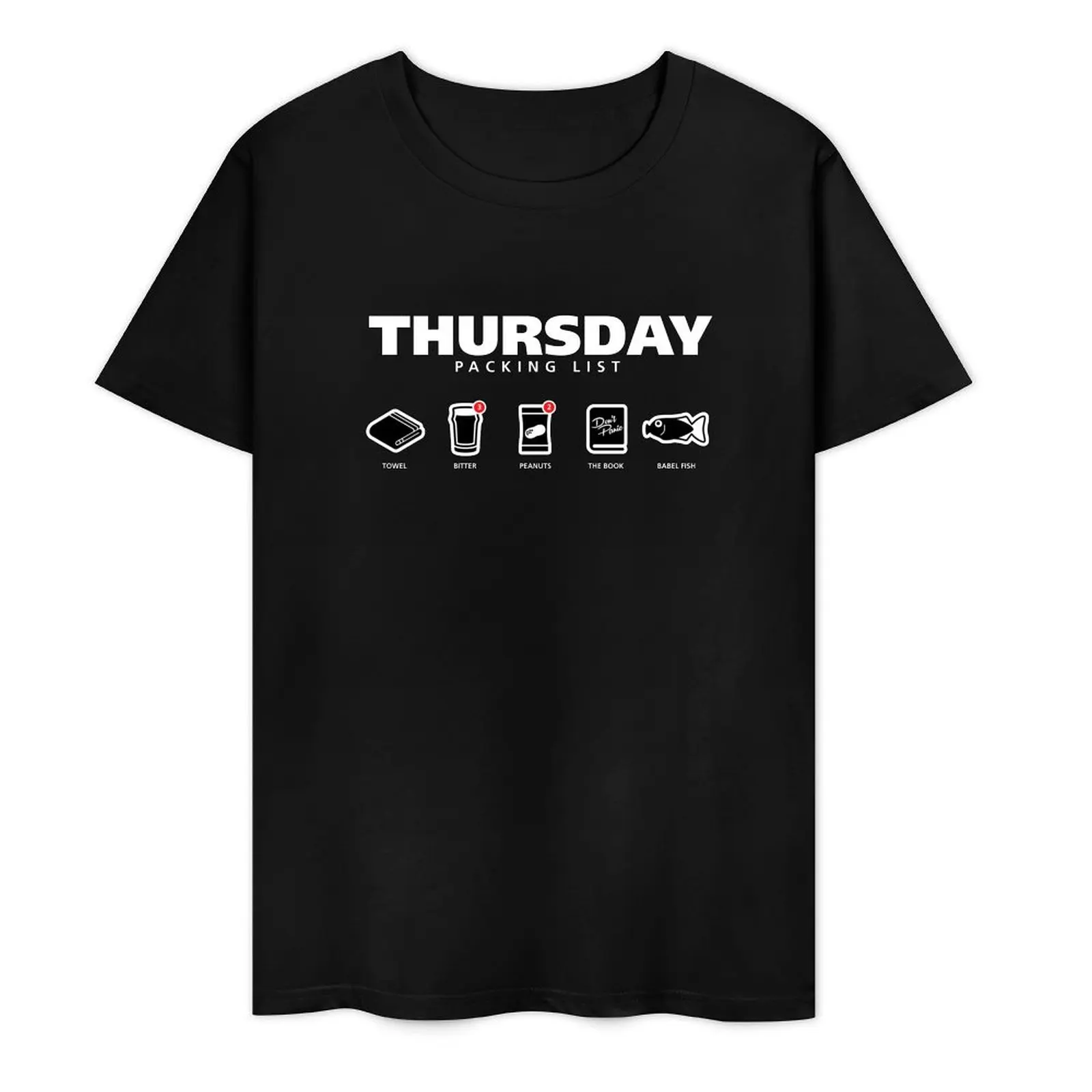 THURSDAY - The Hitchhiker's Guide to the Galaxy Packing List T-Shirt boys whites mens clothing