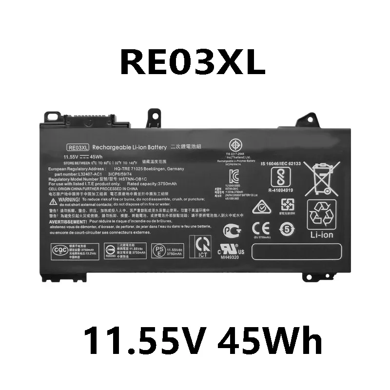 RE03XL 11.55V 45Wh Laptop Battery for HP ProBook 430 440 445 450 G6 zhan66 13 G2 HSTNN-DB9A HSTNN-OB1C HSTNN-UB7R lithium-ion