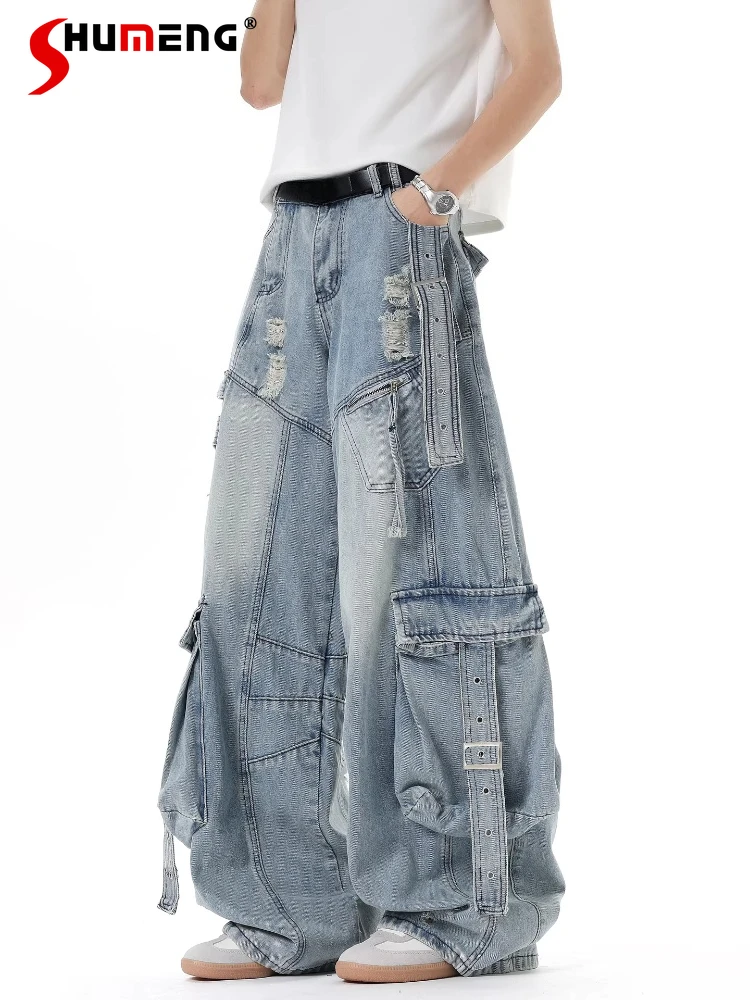 

Джинсы High Street с множеством карманов, изогнутого кроя, мужские и женские, весна-осень 2026, свободные, комфортные, прямые, широкие, однотонные, джинсовые брюки